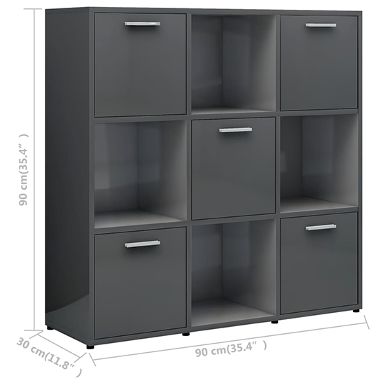 Celsa High Gloss Bookcase With 5 Doors 4 Shelves In Grey_5