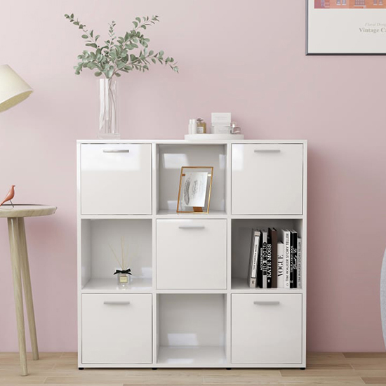 Celsa High Gloss Bookcase With 5 Doors 4 Shelves In White
