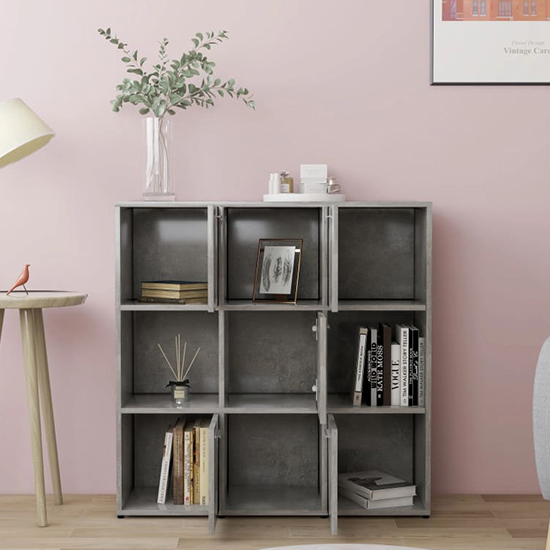 Celsa Wooden Bookcase With 5 Doors 4 Shelves In Concrete Effect