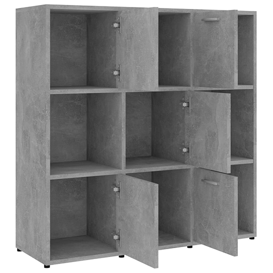 Celsa Wooden Bookcase With 5 Doors 4 Shelves In Concrete Effect