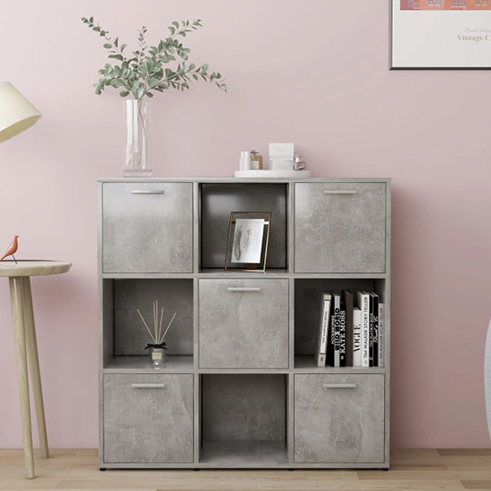 Celsa Wooden Bookcase With 5 Doors 4 Shelves In Concrete Effect