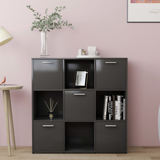 Read more about Celsa wooden bookcase with 5 doors 4 shelves in grey