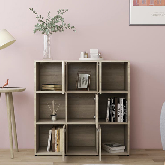 Celsa Wooden Bookcase With 5 Doors 4 Shelves In Sonoma Oak