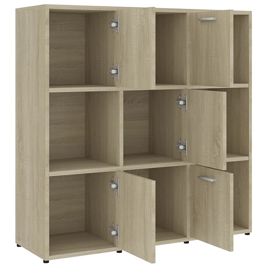 Celsa Wooden Bookcase With 5 Doors 4 Shelves In Sonoma Oak