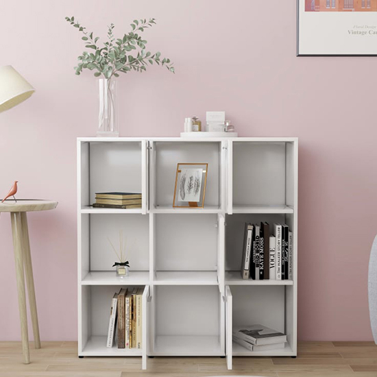 Celsa Wooden Bookcase With 5 Doors 4 Shelves In White