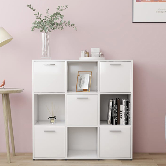 Celsa Wooden Bookcase With 5 Doors 4 Shelves In White