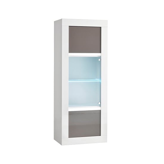 Celtic Glass Display Cabinet In White And Grey Gloss With Led