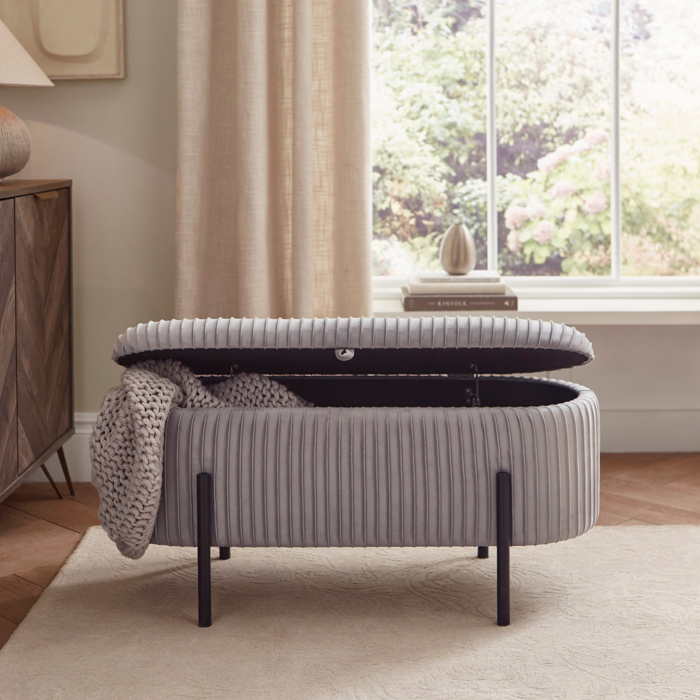 Celvane Velvet Ottoman Storage Bench in Grey