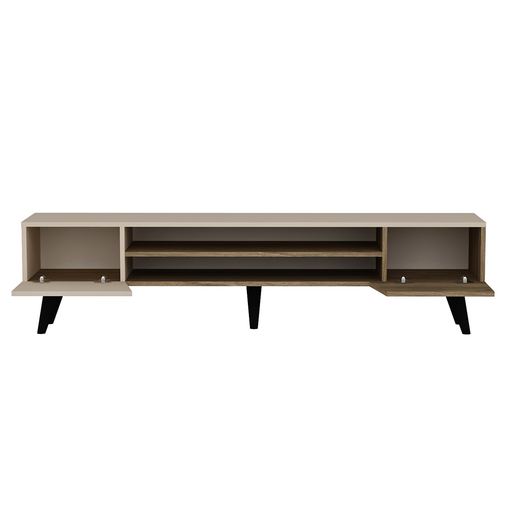 Celyan Wooden TV Stand With 2 Shelves In Walnut And Beige