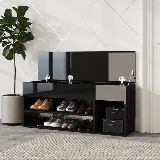 Cemach High Gloss Shoe Storage Bench In Black_2