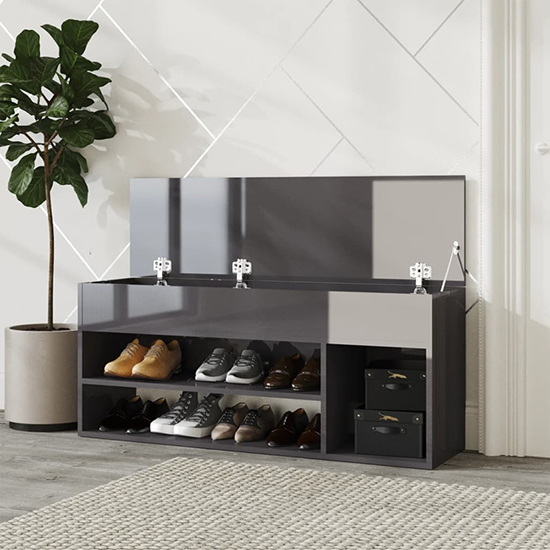 Cemach High Gloss Shoe Storage Bench In Grey Furniture in Fashion