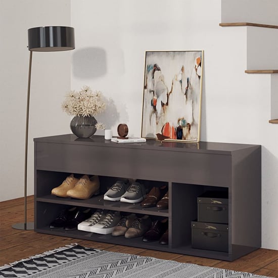 Cemach High Gloss Shoe Storage Bench In Grey_1