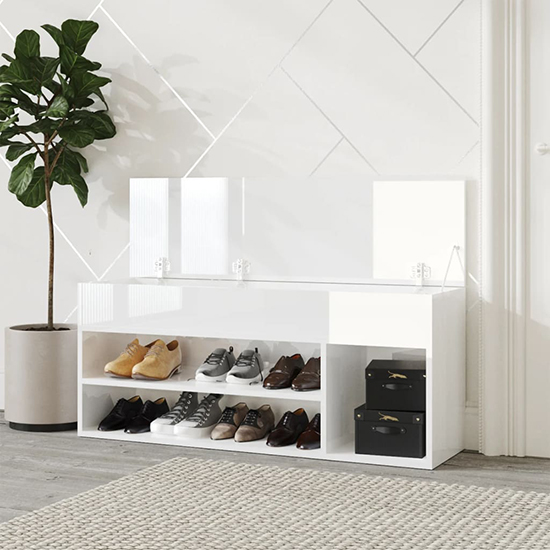 Cemach High Gloss Shoe Storage Bench In White_2