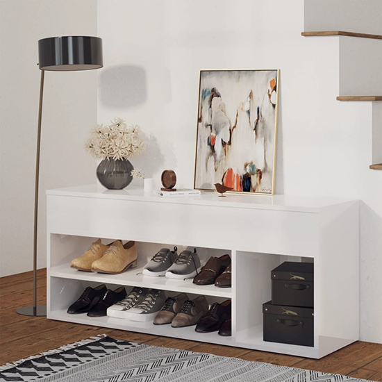 Cemach High Gloss Shoe Storage Bench In White