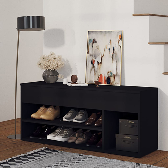 Cemach Wooden Shoe Storage Bench In Black Furniture in Fashion