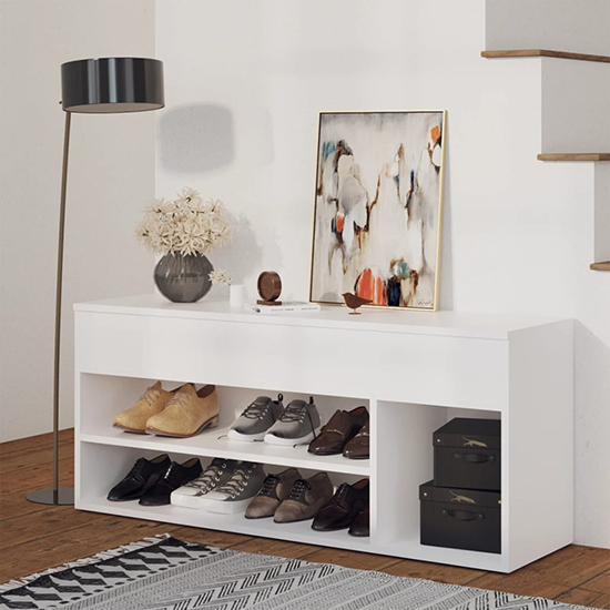 Cemach Wooden Shoe Storage Bench In White Furniture in Fashion