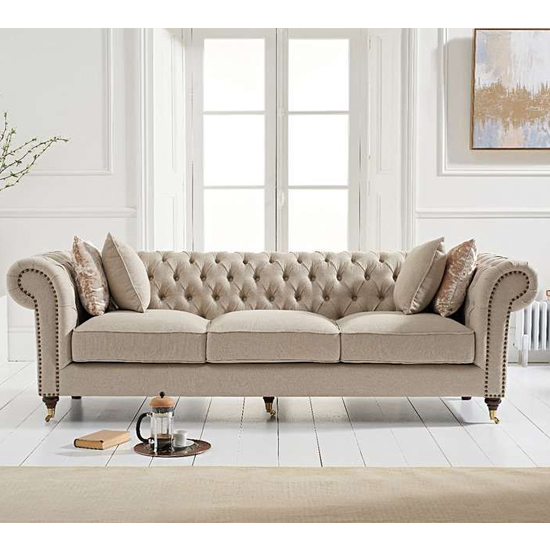 Holbrook Chesterfield Fabric 3 Seater Sofa In Cream Furniture in Fashion