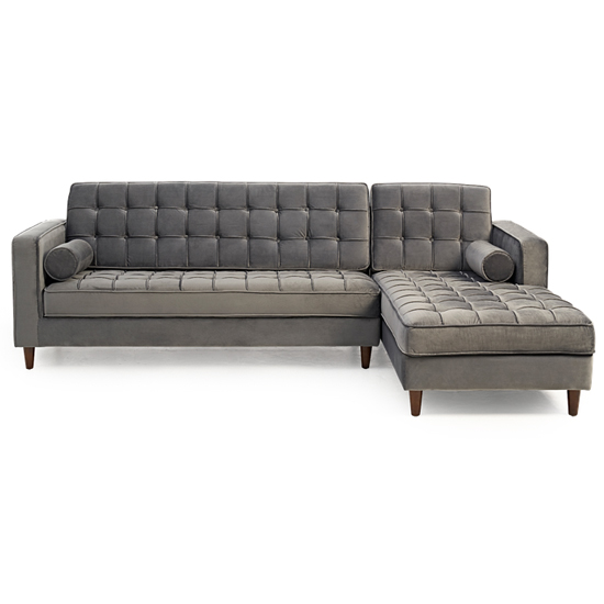 Centarik Velvet Right Facing Chaise Sofa Bed In Grey Furniture in Fashion