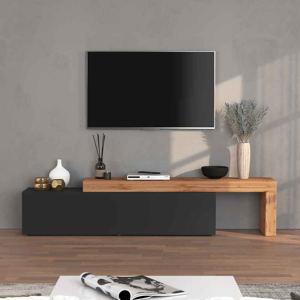 Centennial Large Wooden Adjustable TV Stand With 1 Flap Door In Anthracite And Wotan Oak