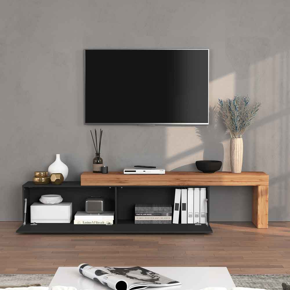 Centennial Large Wooden Adjustable TV Stand With 1 Flap Door In Anthracite And Wotan Oak