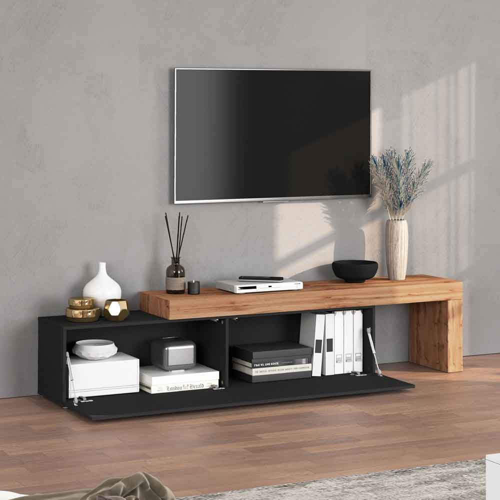 Centennial Large Wooden Adjustable TV Stand With 1 Flap Door In Anthracite And Wotan Oak