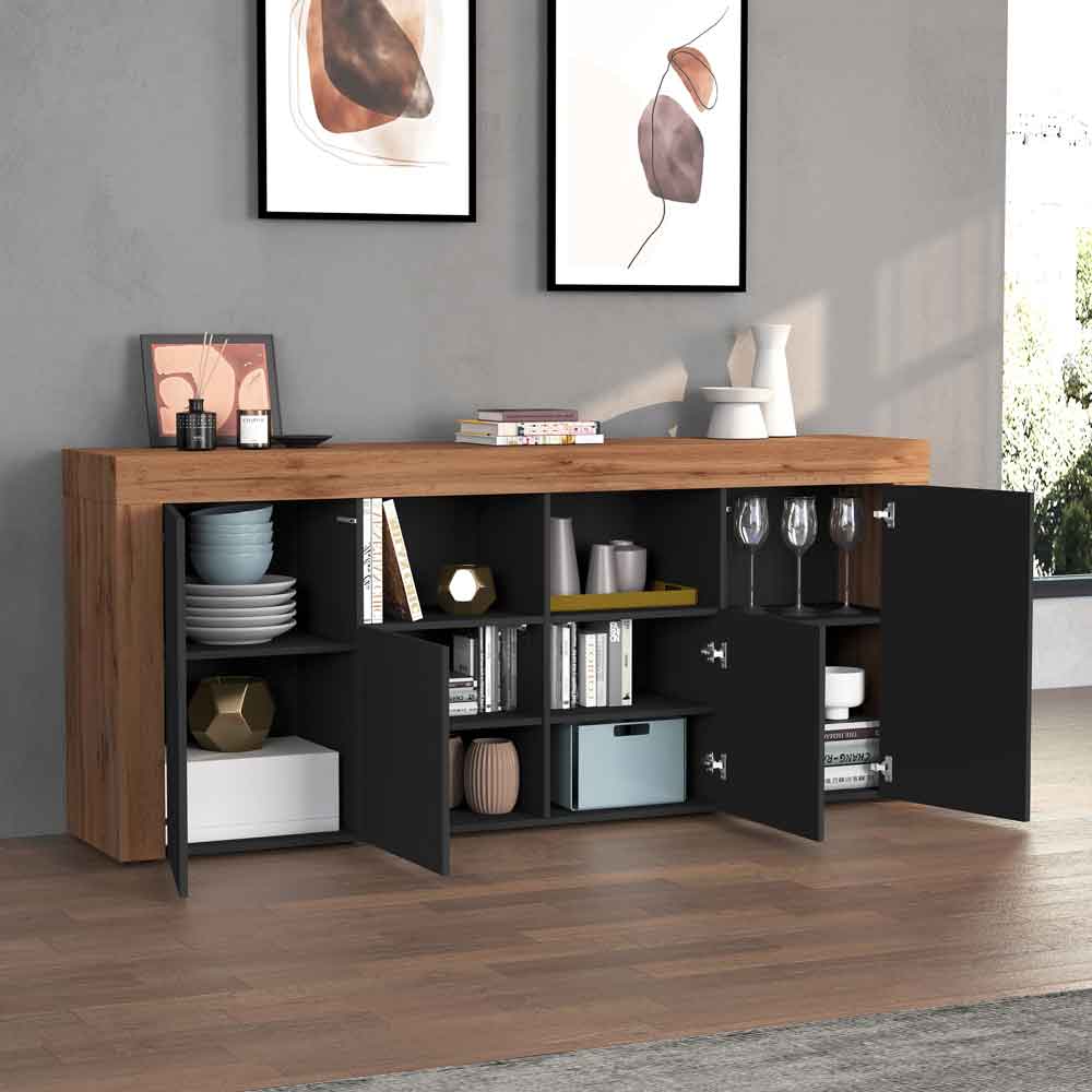 Centennial Large Wooden Storage Cabinet With 4 Doors In Anthracite And Wotan Oak