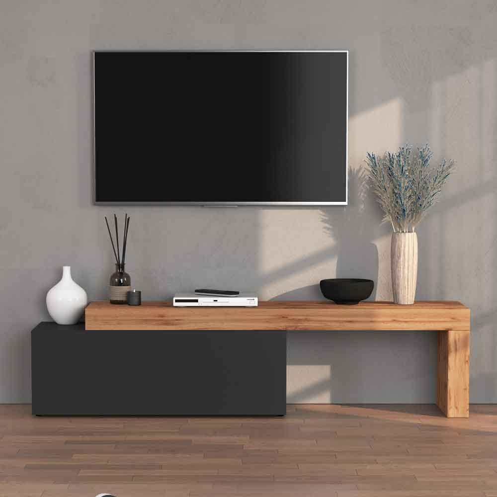 Centennial Medium Wooden Adjustable TV Stand With 1 Flap Door In Anthracite And Wotan Oak