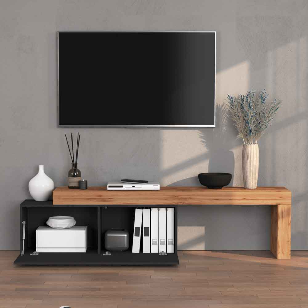 Centennial Medium Wooden Adjustable TV Stand With 1 Flap Door In Anthracite And Wotan Oak