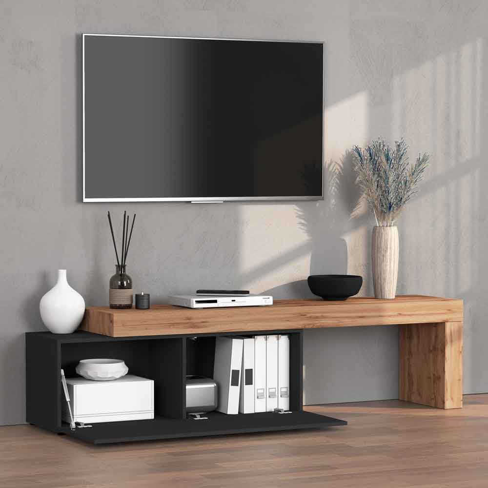 Centennial Medium Wooden Adjustable TV Stand With 1 Flap Door In Anthracite And Wotan Oak