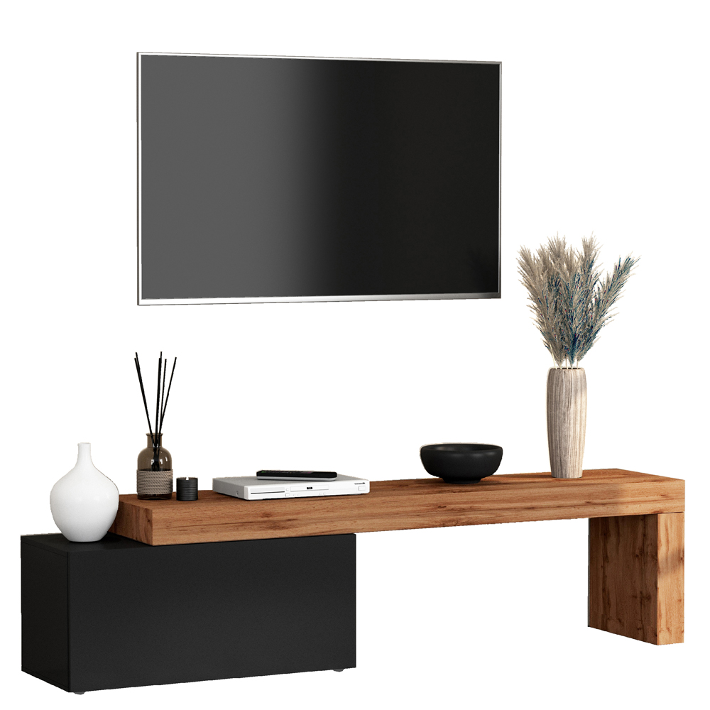 Centennial Small Wooden Adjustable TV Stand With 1 Flap Door In Matte Anthracite And Wotan Oak