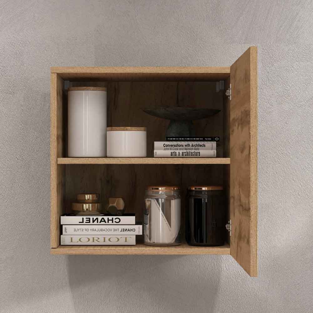 Centennial Wall Hung Wooden Storage Cabinet With 1 Door In Wotan Oak