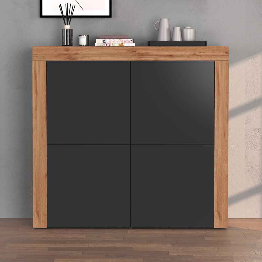 Centennial Small Wooden Storage Cabinet With 4 Doors In Matte Anthracite And Wotan Oak