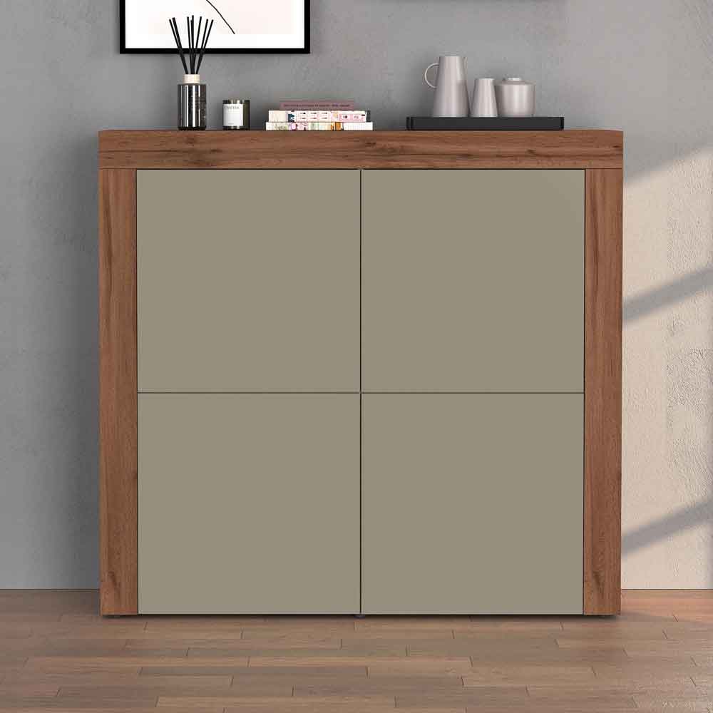 Centennial Small Wooden Storage Cabinet With 4 Doors In Taupe And Wotan Oak