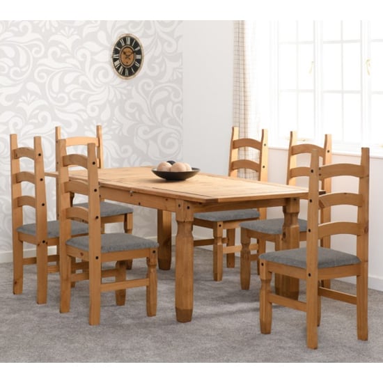 Central Extending Wooden Dining Table 6 Chairs In Waxed Pine