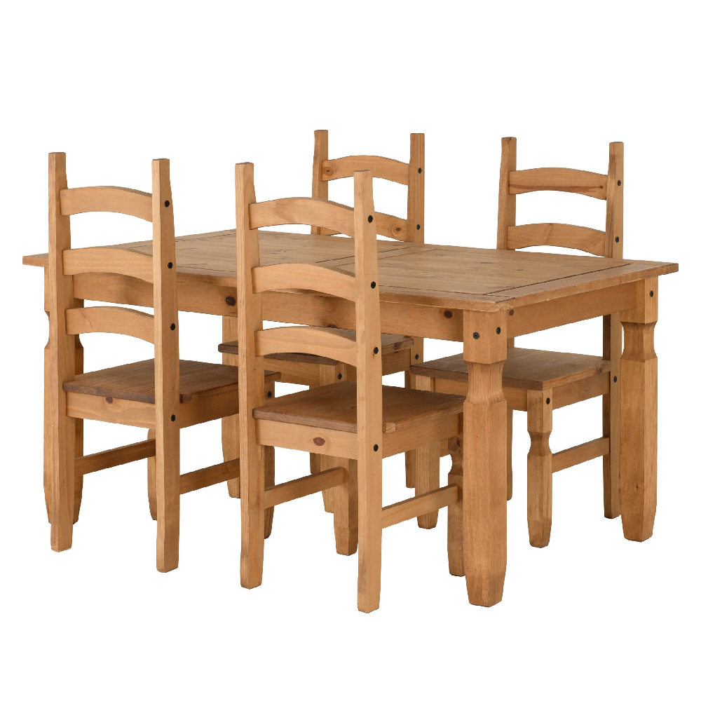 Central Rectangular Wooden Dining Table With 4 Oak Chairs