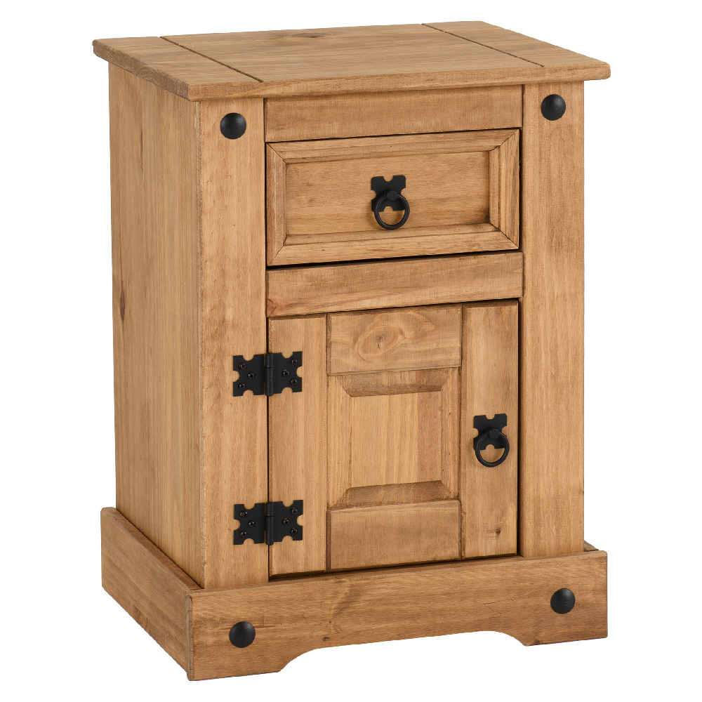 Central Wooden Bedside Cabinet With 1 Door 1 Drawer In Oak