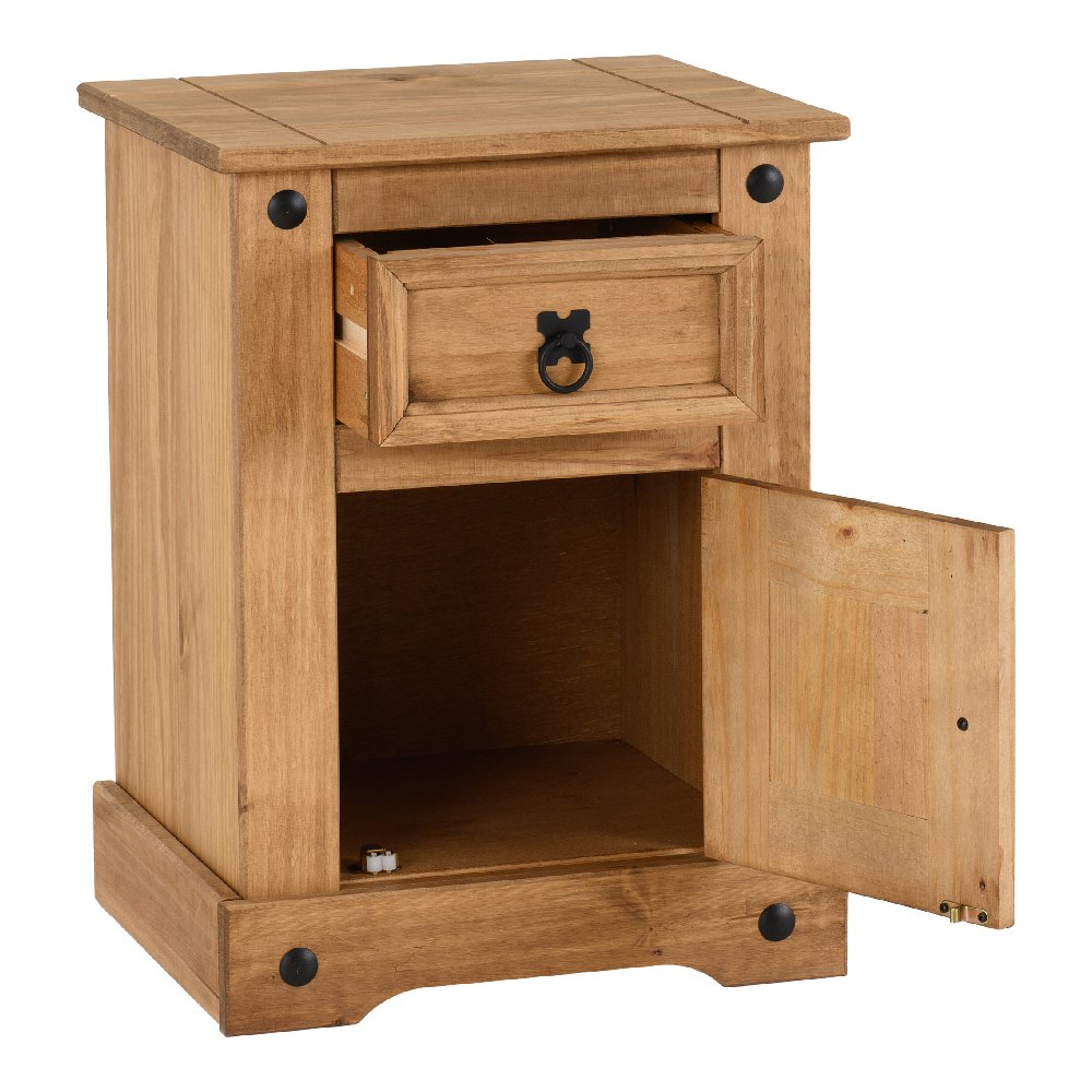 Central Wooden Bedside Cabinet With 1 Door 1 Drawer In Oak