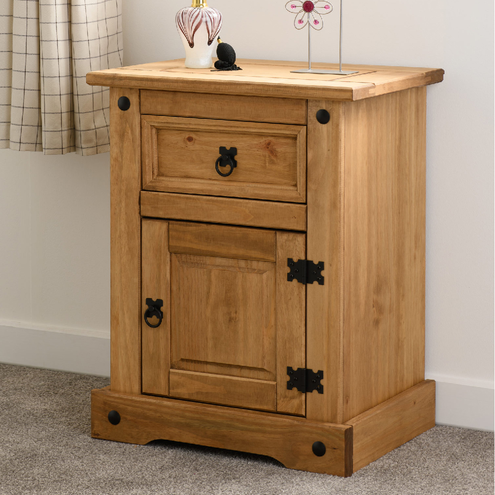 Read more about Central wooden bedside cabinet with 1 drawer 1 door in oak