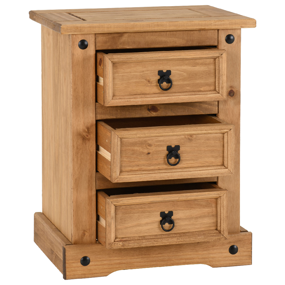 Central Wooden Bedside Cabinet With 3 Drawers In Oak