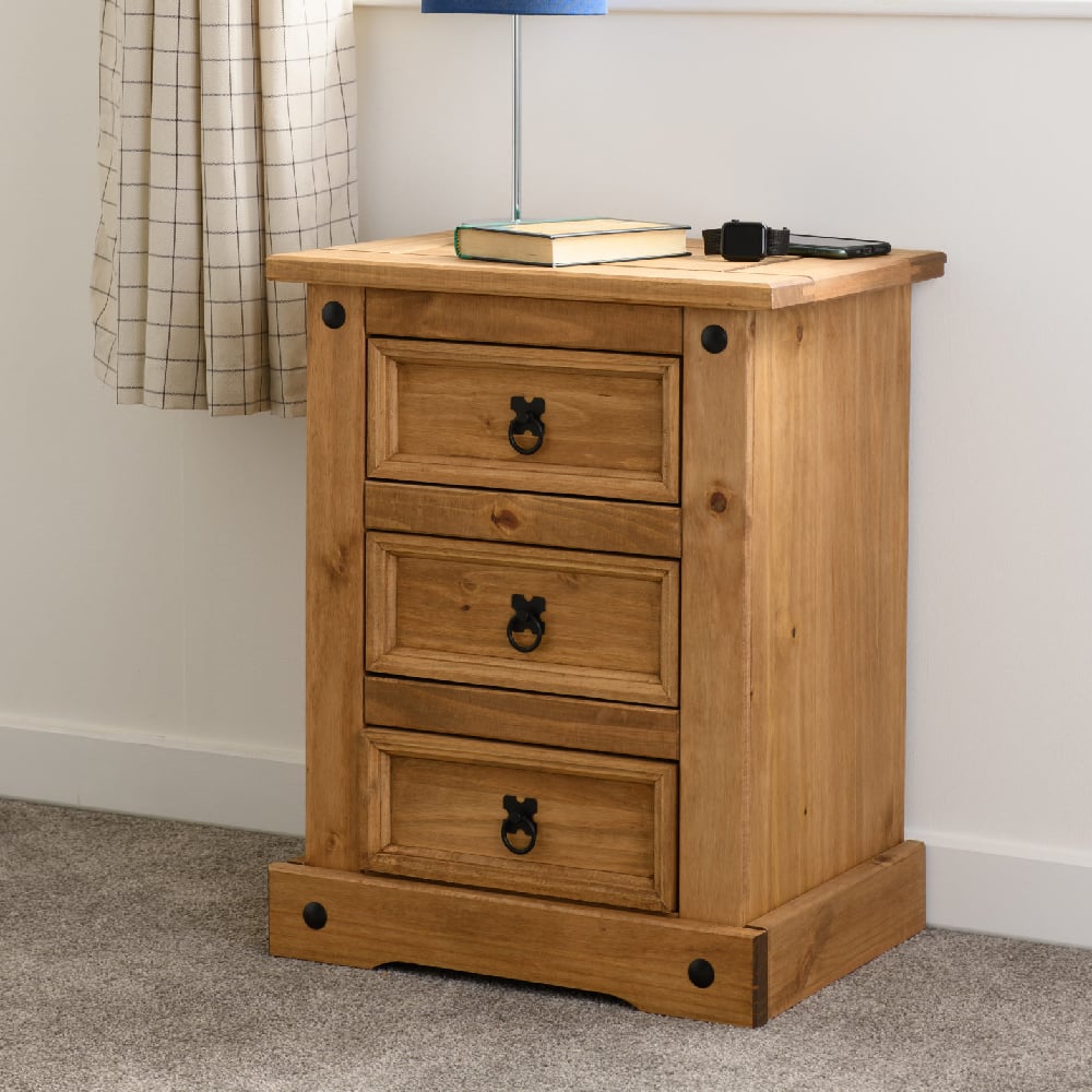 Read more about Central wooden bedside cabinet with 3 drawers in oak
