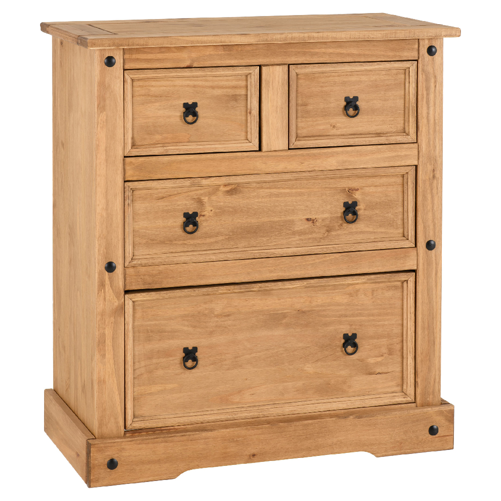 Central Wooden Chest Of 4 Drawers Wide In Oak