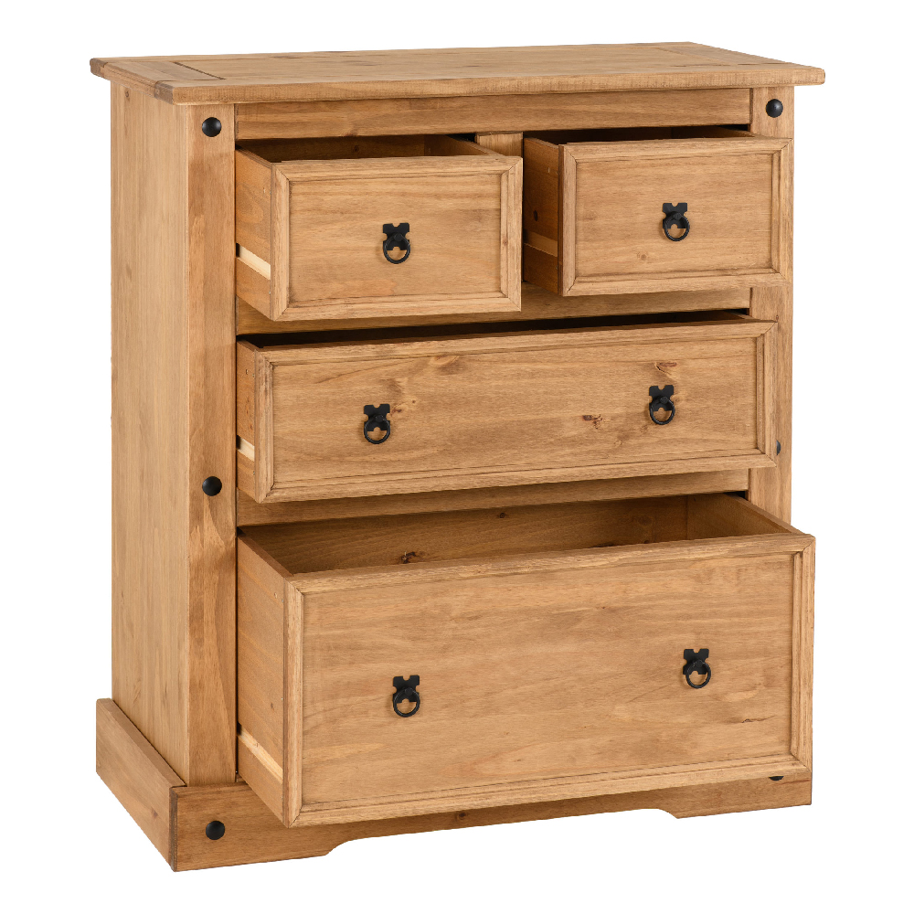 Central Wooden Chest Of 4 Drawers Wide In Oak