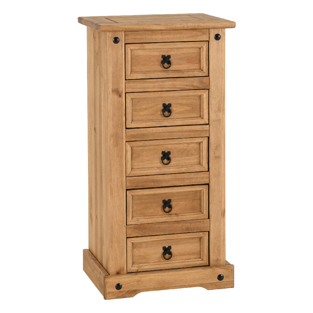 Central Wooden Chest Of 5 Drawers Narrow In Oak