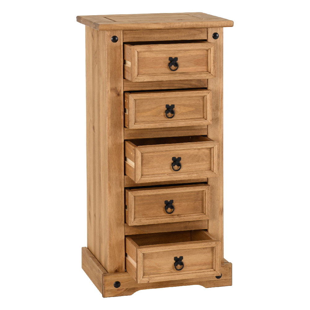 Central Wooden Chest Of 5 Drawers Narrow In Oak