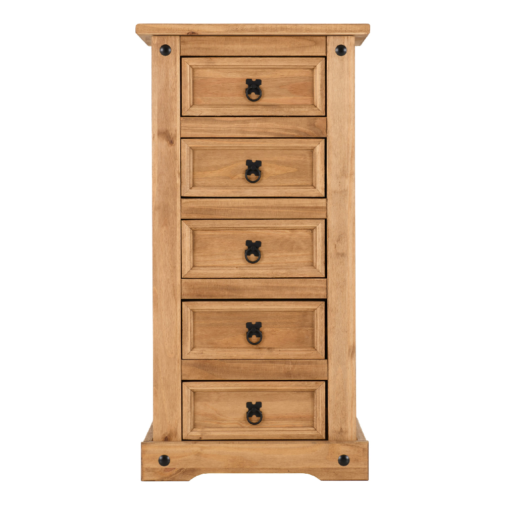 Central Wooden Chest Of 5 Drawers Narrow In Oak