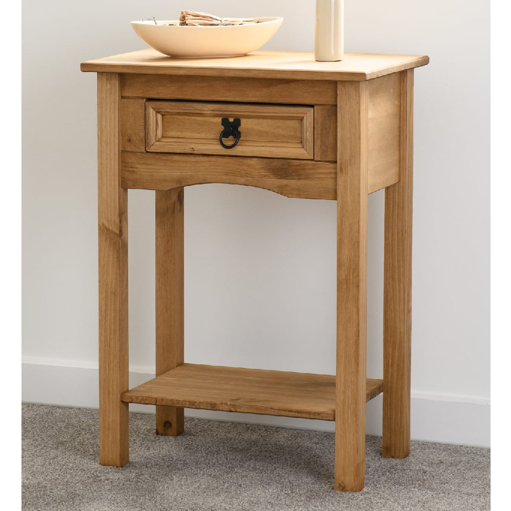 Read more about Central wooden console table with 1 drawer in oak