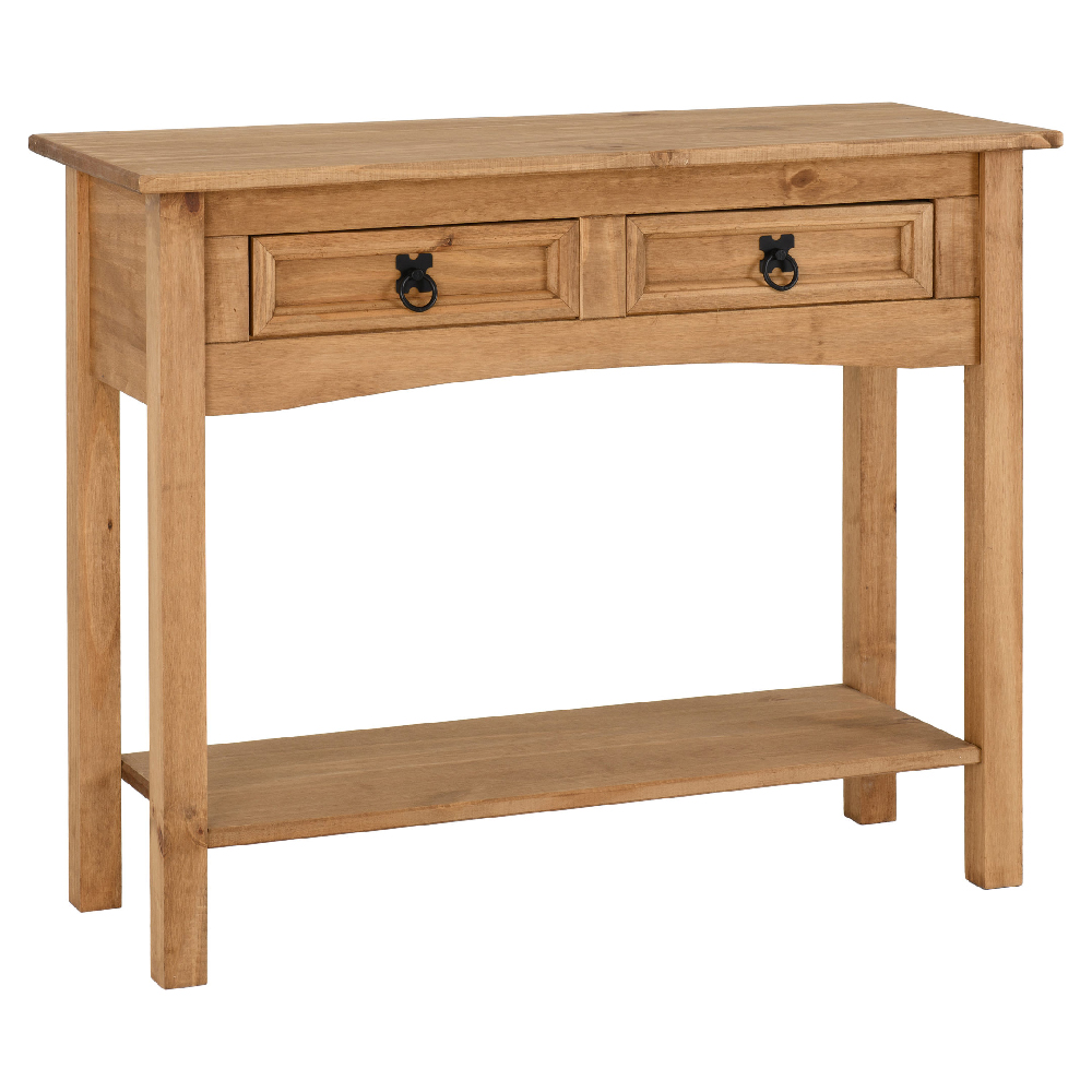 Central Wooden Console Table With 2 Drawers In Oak