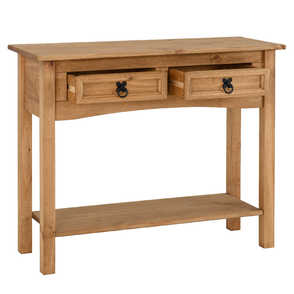 Central Wooden Console Table With 2 Drawers In Oak