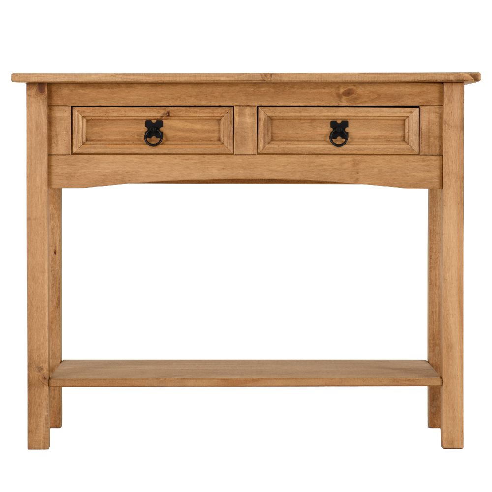 Central Wooden Console Table With 2 Drawers In Oak