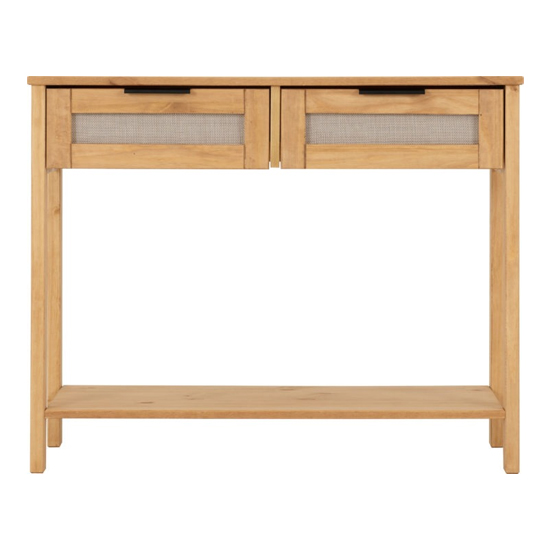 Central Wooden Console Table With 2 Rattan Drawers In Oak